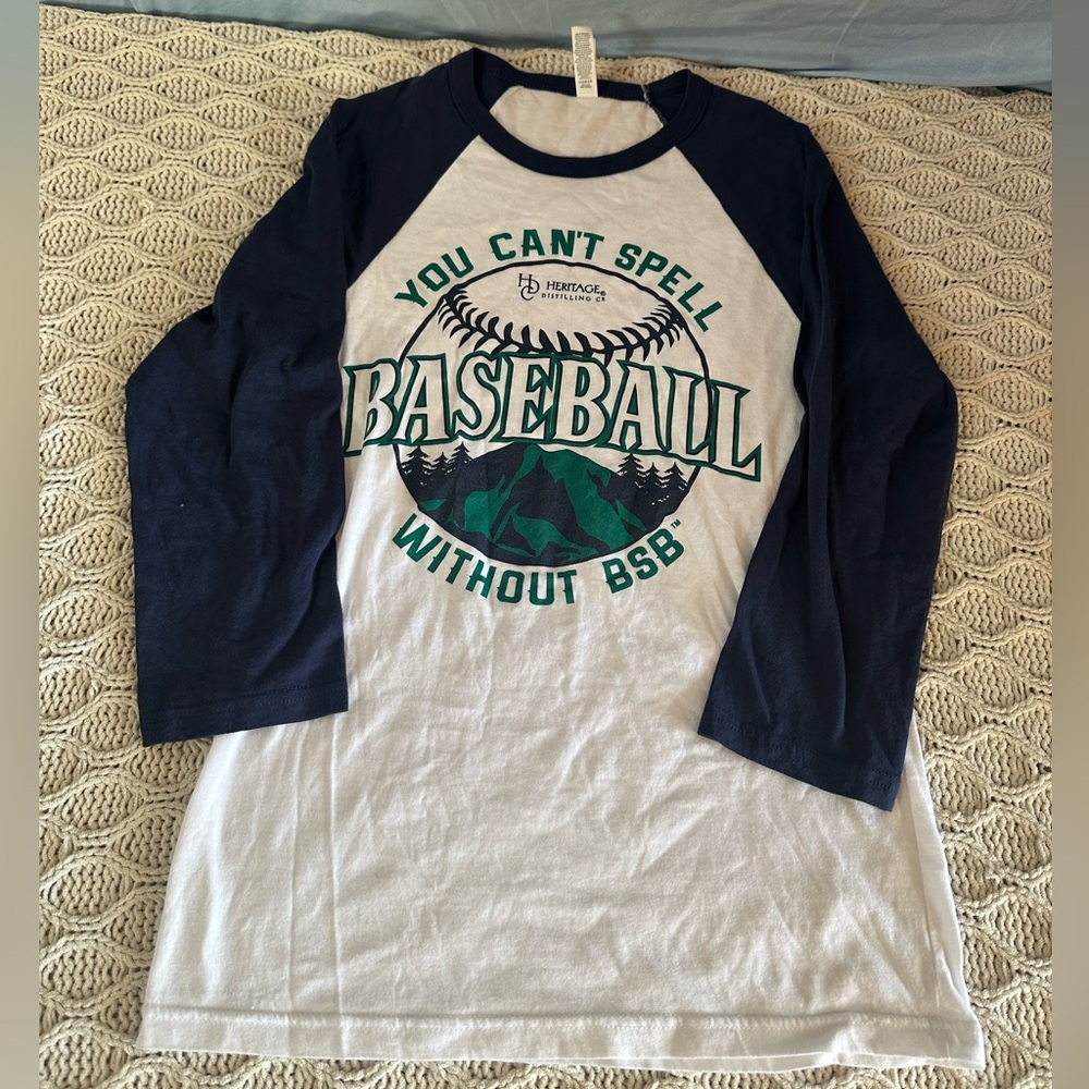 Heritage Distilling Bella Canvas Navy and White Baseball Tee